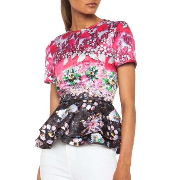 Mary Katrantzou Pompei Pink Floral Print Crew Neck Blouse Size: M (Orig. $1690) - Picture 4 of 8